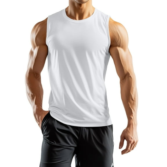 ADSSDQ Men's Tank Top Cut Off Cotton Muscle Workout Gym Shirts Moisture Wicking Lightweight Summer Casual Sleeveless Shirts White M