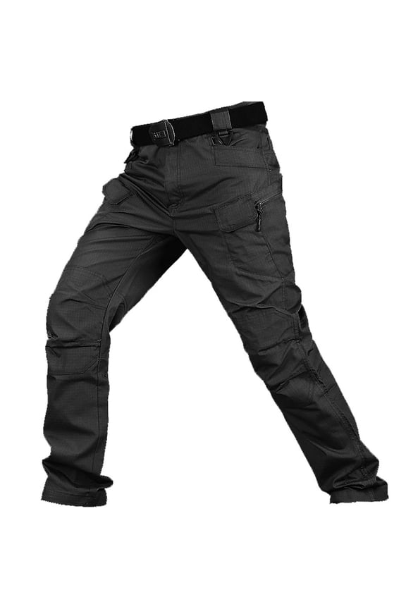 Men's Waterproof Outdoor Hiking Climbing Trousers Mens Tactical Pants Cargo Trousers Multi Pockets Combat Pants Black L