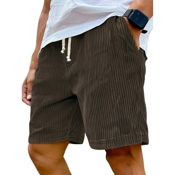 ADSSDQ Mens Big and Tall Shorts, Men's Corduroy Shorts Elastic Drawstring Waist with Side Pockets Loose Fit Brown XL