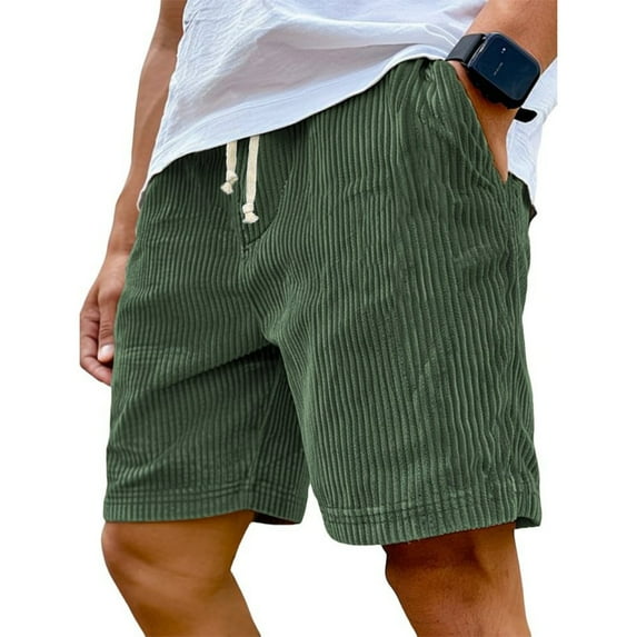ADSSDQ Mens Big and Tall Shorts, Men's Corduroy Shorts Elastic Drawstring Waist with Side Pockets Loose Fit Green L