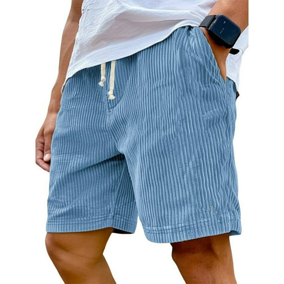 ADSSDQ Mens Big and Tall Shorts, Men's Corduroy Shorts Elastic Drawstring Waist with Side Pockets Loose Fit Sky Blue 2XL