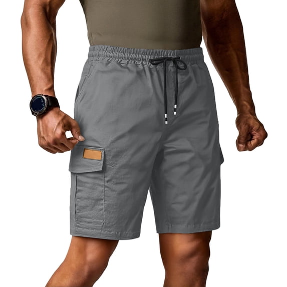ADSSDQ Mens Cargo Shorts Elastic Waist Drawstring Casual Work Shorts Summer Hiking Outdoor Shorts with Pockets Dark Gray XL