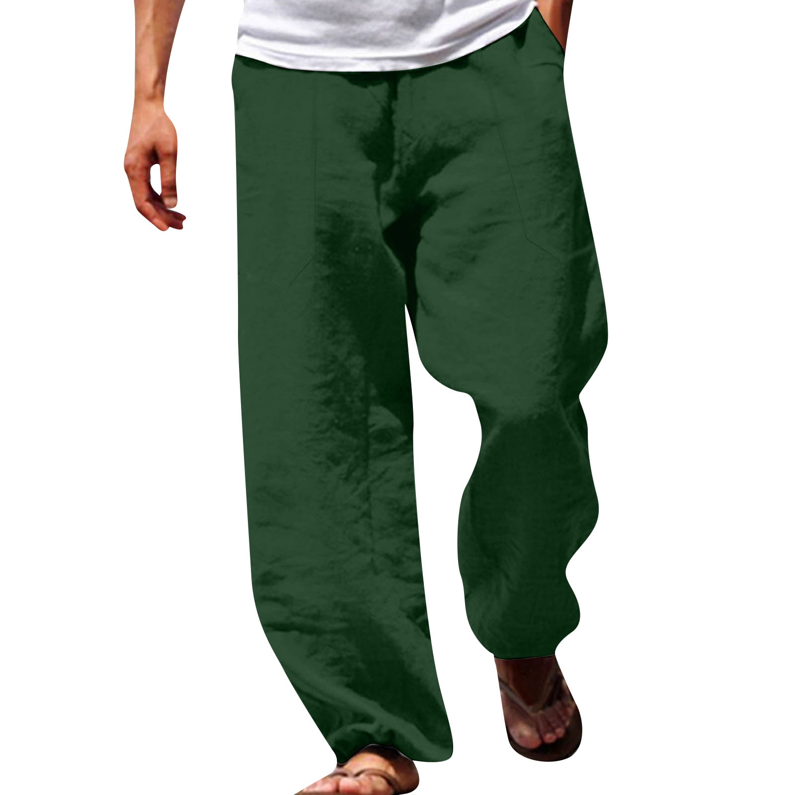 ADSSDQ Mens Casual Linen Pants Loose Fit Elastic Drawstring Waist ...