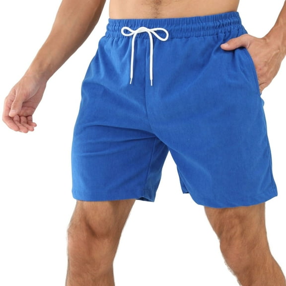 ADSSDQ Mens Corduroy Shorts 5 Inch Casual Elastic Waist Drawstring Lightweight Summer Beach Shorts Loose fit with Pockets Blue L