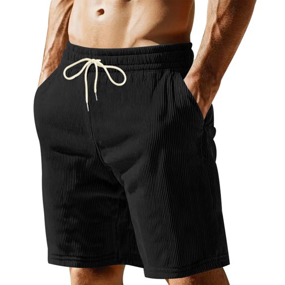 ADSSDQ Mens Corduroy Shorts 7 inch Casual Elastic Waist Drawstring Lightweight Summer Beach Loose Fit Shorts with Pockets Black S