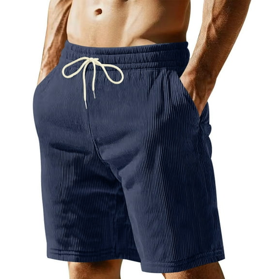 ADSSDQ Mens Corduroy Shorts 7 inch Casual Elastic Waist Drawstring Lightweight Summer Beach Loose Fit Shorts with Pockets Navy S