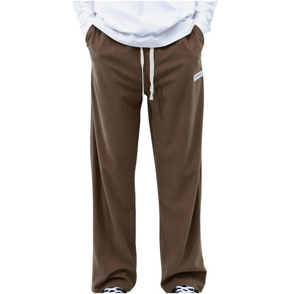 ADSSDQ Mens Corduroy Straight Leg Pants Long Solid Drawstring Elastic Waist Casual Baggy Pants Loose Fit Going Out Pants with Pockets Coffee 3XL