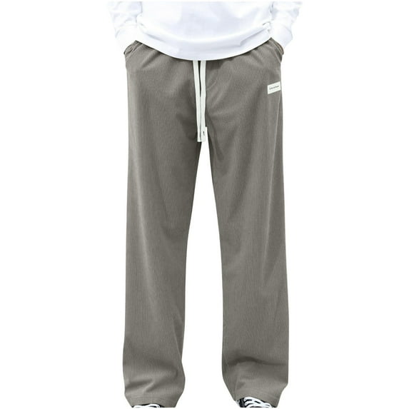 ADSSDQ Mens Corduroy Straight Leg Pants Long Solid Drawstring Elastic Waist Casual Baggy Pants Loose Fit Going Out Pants with Pockets Light Gray 3XL