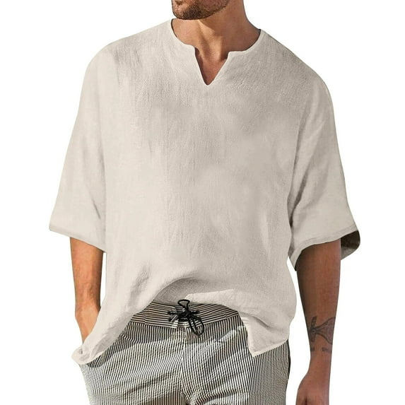 ADSSDQ Mens Cotton Linen Fringe Shirts Summer Casual Hippie Baggy 3/4 Sleeve Big and Tall Pullover Hip Hop Beach Yoga Tops Khaki XL
