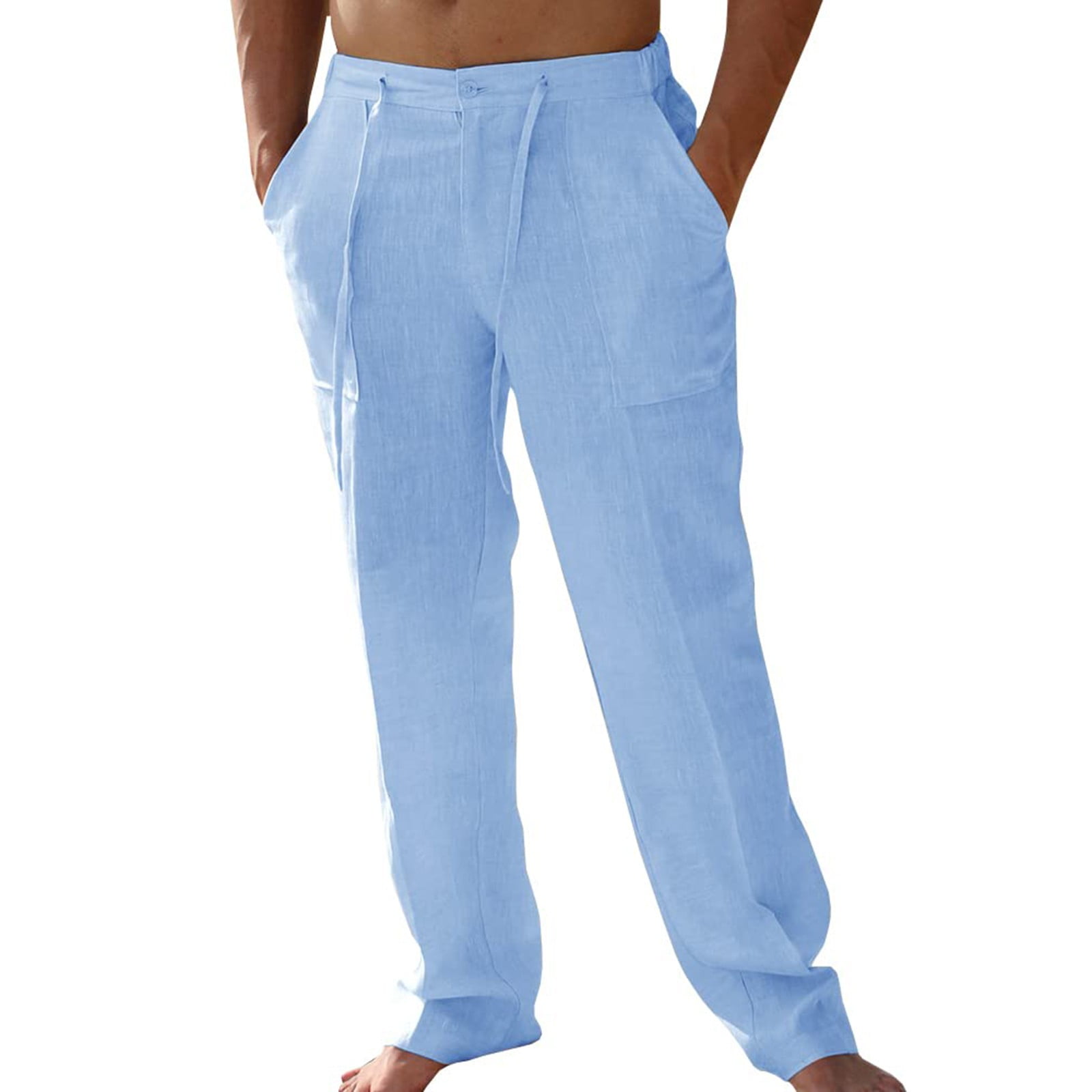 ADSSDQ Mens Cotton Linen Pants Elastic Waist Drawstring Lightweight ...