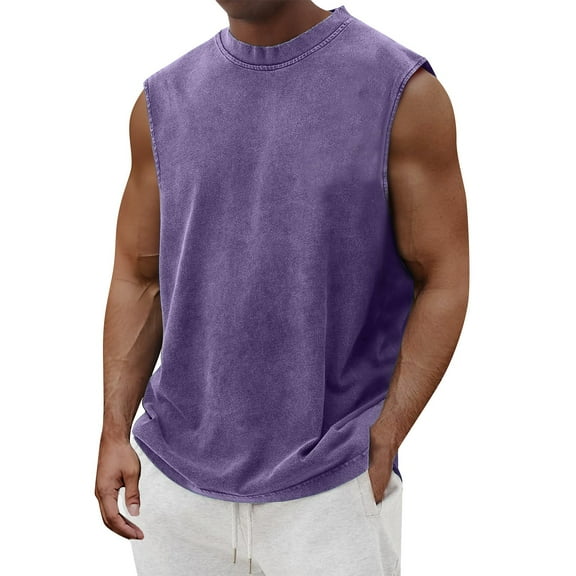 ADSSDQ Mens Cotton Sleeveless Tank Tops Cut Off Muscle Gym T Shirts Running Beach Loose Fit Tees Basic Workout Tops Purple 3XL