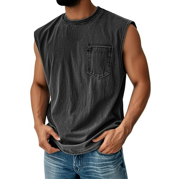 ADSSDQ Mens Cotton Sleeveless Tank Tops Cut Off Muscle Gym Workout T Shirts Running Beach Loose Fit Tees Summer Clothes Black 2XL