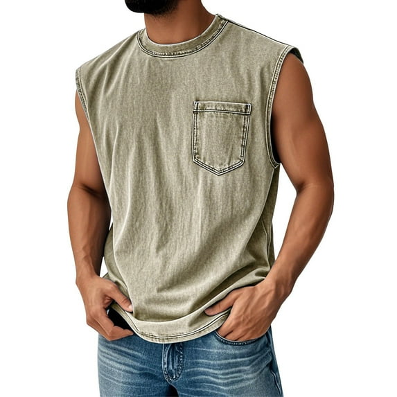ADSSDQ Mens Cotton Sleeveless Tank Tops Cut Off Muscle Gym Workout T Shirts Running Beach Loose Fit Tees Summer Clothes Green 2XL