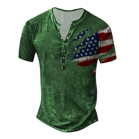 ADSSDQ Mens Distressed Henley Shirts Retro Short Sleeve Tee Shirts Casual Button Down Washed T-Shirts for Men Green M