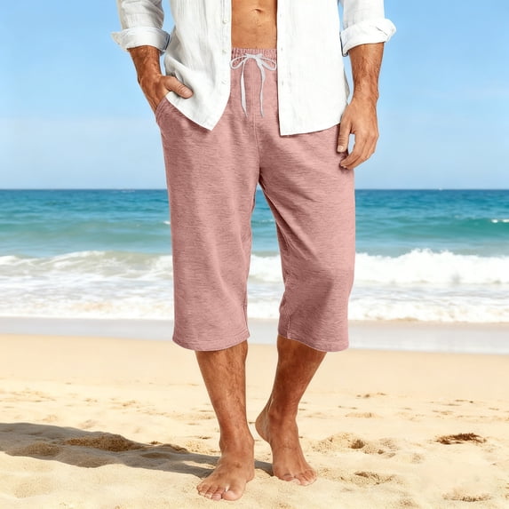 ADSSDQ Mens Elastic Waist Drawstring Workout Gym Joggers 3/4 Shorts Summer Casual Sweat Short Pants with Pockets Pink 3XL Sweat Shorts