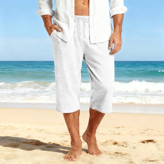 ADSSDQ Mens Elastic Waist Drawstring Workout Gym Joggers 3/4 Shorts Summer Casual Sweat Short Pants with Pockets White 3XL Sweat Shorts
