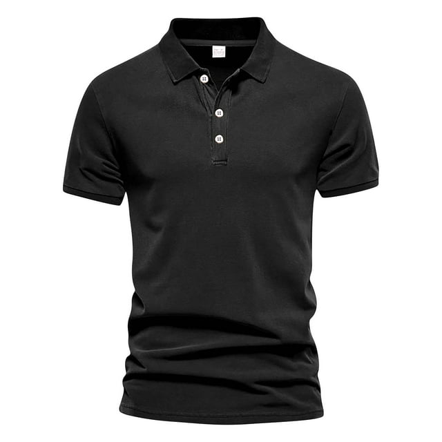 ADSSDQ Mens Golf Polo Shirts Short Sleeve Casual Banded Bottom Stretch Classic Fit Solid T-Shirts Black M