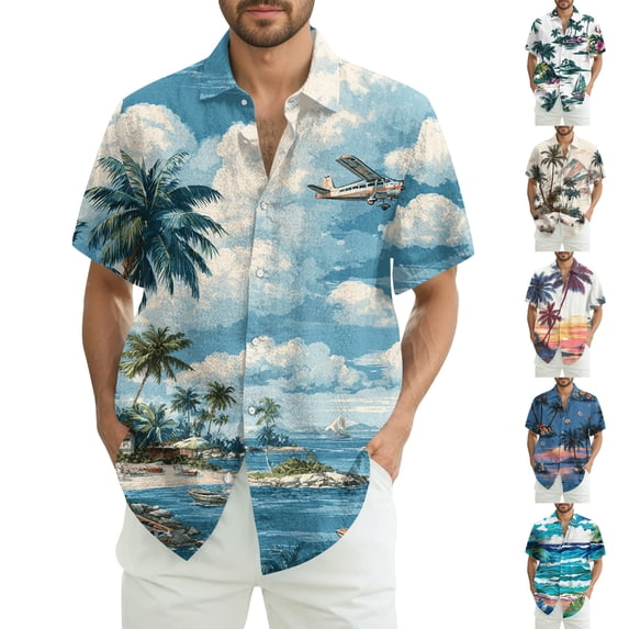 ADSSDQ Mens Hawaiian Shirt Short Sleeve Button Down Floral Print Shirts Tropical Vacation Beach Tees Beige 4XL