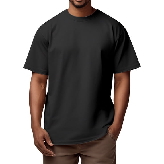 ADSSDQ Mens Heavyweight Cotton T-Shirt Plain Tee (Available in Big & Tall) Black 5XL
