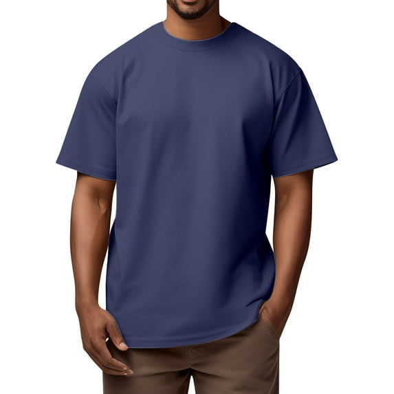 ADSSDQ Mens Heavyweight Cotton T-Shirt Plain Tee (Available in Big & Tall) Navy M