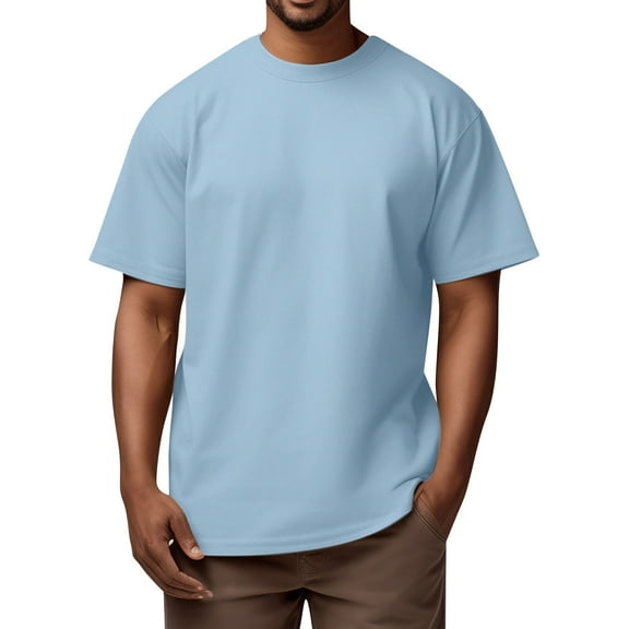 ADSSDQ Mens Heavyweight Cotton T-Shirt Plain Tee (Available in Big & Tall) Sky Blue 4XL