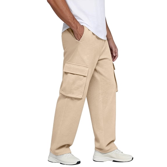 ADSSDQ Mens Lightweight Cargo Sweatpants Wide Leg Loose Fit Casual Joggers Sweat Cargo Sweatpant with Pockets Beige 3XL Sweatpants