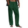 thumbnail image 1 of ADSSDQ Mens Linen Pants Casual Yoga Beach Loose Fit Elastic Waist Drawstring Summer Baggy Trousers with Pockets Dark Green L, 1 of 4