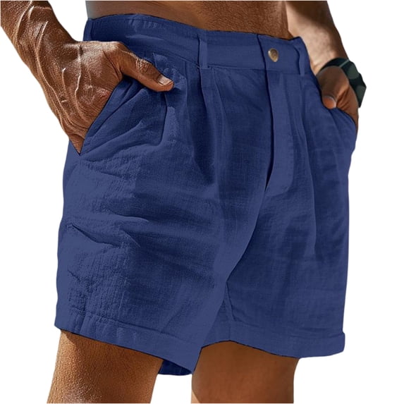 ADSSDQ Mens Linen Shorts Casual Summer Elastic Waist Lightweight Vacation Shorts with Pockets Daily Wear Pants Navy L