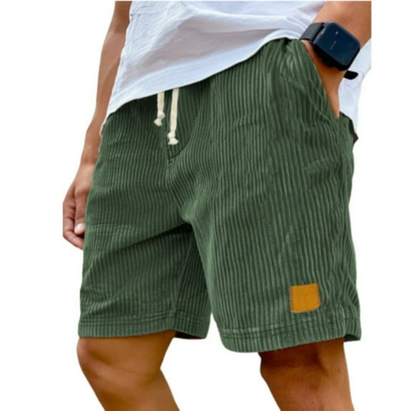 ADSSDQ Mens Shorts, Men's Corduroy Shorts-Elastic Drawstring Waist Summer Beach Loose Fit Short with Pockets Dark Green XL