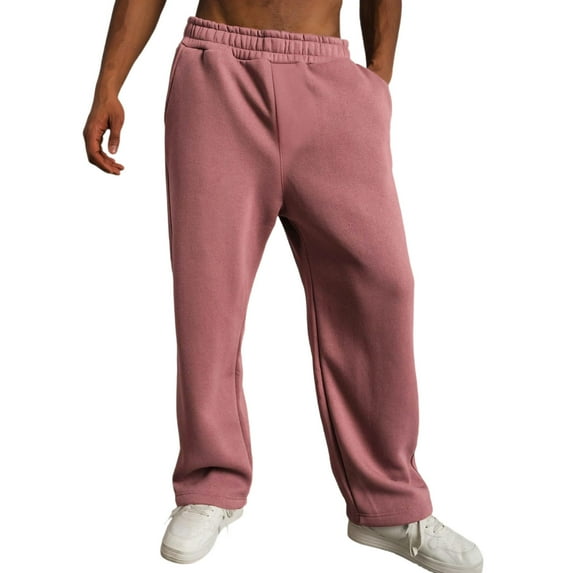 ADSSDQ Mens Sweatpants Baggy Running Sports Pants Loose Casual Trousers Elastic Waist Straight Leg Jogger Sweatpants with Pockets Pink L