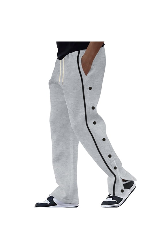 Mens Tear Away Basketball Pants High Split Snap Button Post-Surgery Sweatpants Open Bottom Breakaway Sweat Pants Gray L