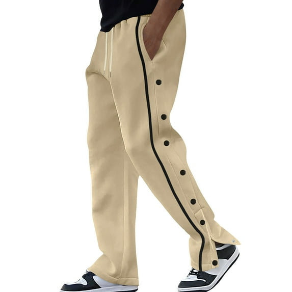 ADSSDQ Mens Tear Away Basketball Pants High Split Snap Button Post-Surgery Sweatpants Open Bottom Breakaway Sweat Pants Khaki L