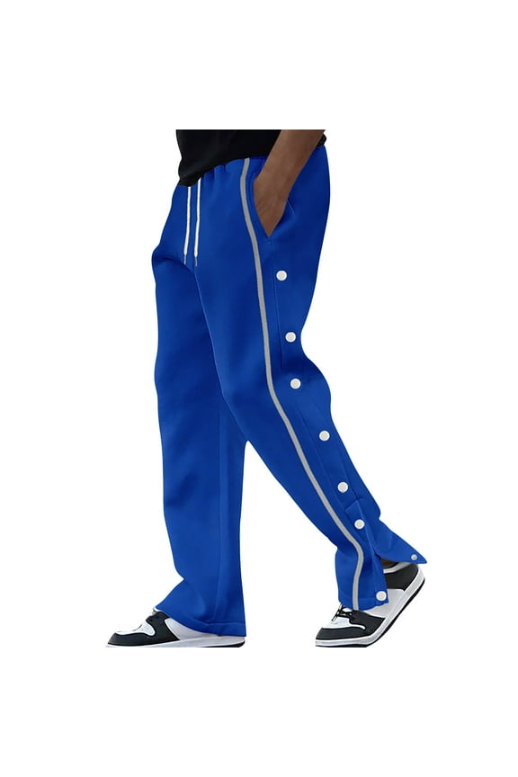Mens Tear Away Basketball Pants High Split Snap Button Post-Surgery Sweatpants Open Bottom Breakaway Sweat Pants Royal Blue 2XL