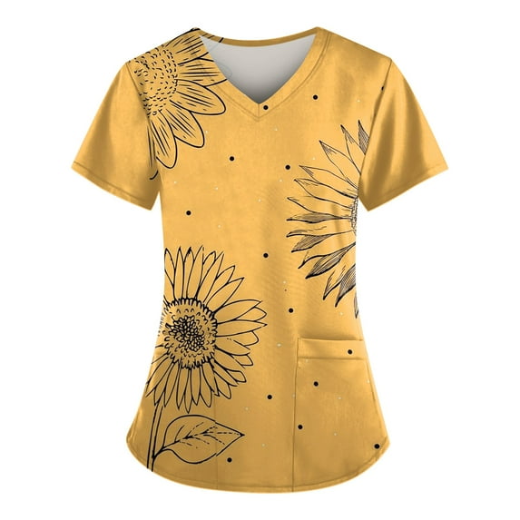 ADSSDQ Nursing Tops Maternity Scrubs Under Scrubs Workwear Women Cheap Scrubs Short Sleeve V Neck Plus Size Scrub Top Nursing Scrubs for Women w/Pockets Ginger L