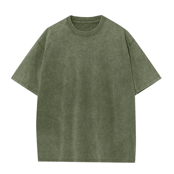 ADSSDQ Oversized Cotton Solid T Shirts for Men Vintage Streetwear Basic Tees Baggy Hip Hop Unisex Tops Tshirt Army Green S