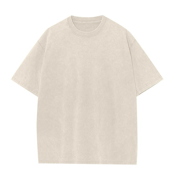 ADSSDQ Oversized Cotton Solid T Shirts for Men Vintage Streetwear Basic Tees Baggy Hip Hop Unisex Tops Tshirt Beige XL