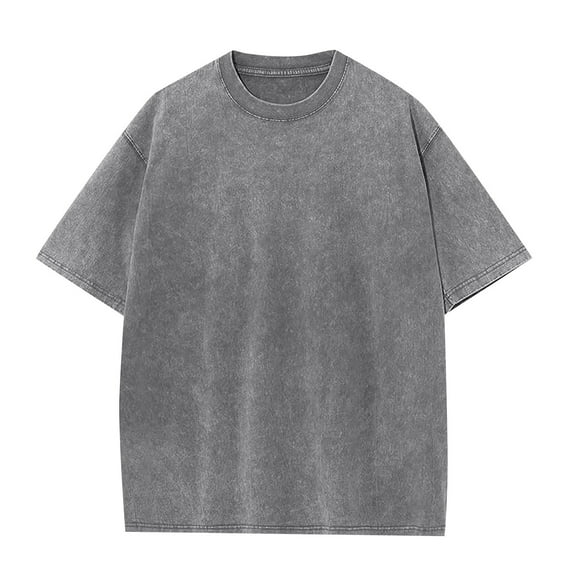 ADSSDQ Oversized Cotton Solid T Shirts for Men Vintage Streetwear Basic Tees Baggy Hip Hop Unisex Tops Tshirt Gray L