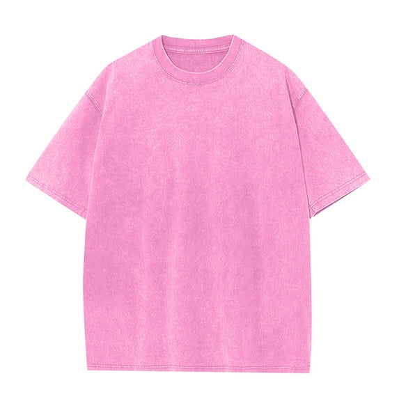 ADSSDQ Oversized Cotton Solid T Shirts for Men Vintage Streetwear Basic Tees Baggy Hip Hop Unisex Tops Tshirt Pink 2XL