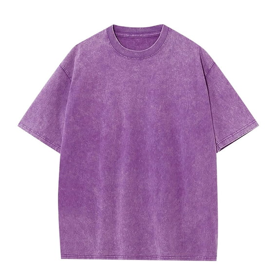 ADSSDQ Oversized Cotton Solid T Shirts for Men Vintage Streetwear Basic Tees Baggy Hip Hop Unisex Tops Tshirt Purple L