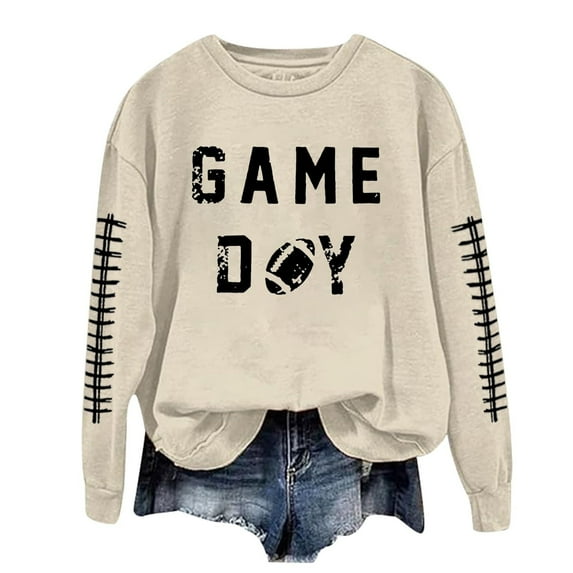 ADSSDQ Oversized Crewneck Sweatshirts Women,Game Day Football & Tennis Graphic Print Shirts Long Sleeve Cute Pullovers Khaki S
