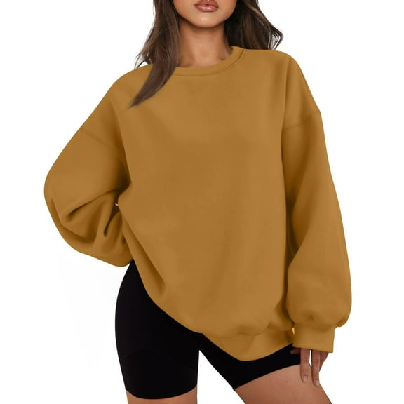 ADSSDQ Oversized Sweatshirt for Women Crew Neck Fall Sweatshirt Casual Long Sleeve Pullover Tops Trendy Clothes Light Brown XL