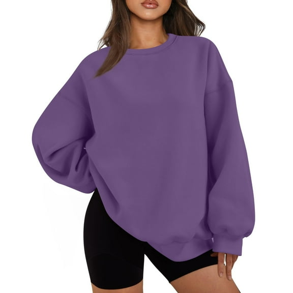 ADSSDQ Oversized Sweatshirt for Women Crew Neck Fall Sweatshirt Casual Long Sleeve Pullover Tops Trendy Clothes Purple XL