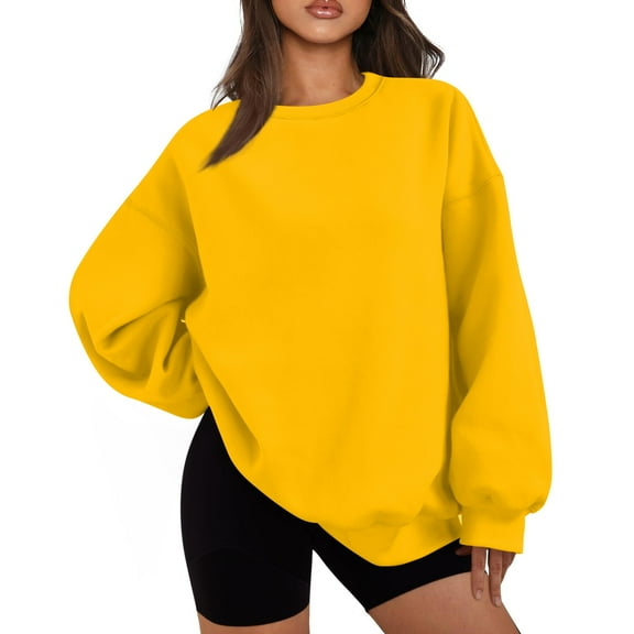 ADSSDQ Oversized Sweatshirt for Women Crew Neck Fall Sweatshirt Casual Long Sleeve Pullover Tops Trendy Clothes Yellow XL