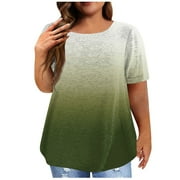 ADSSDQ Plus Size Boho Tops For Women Casual Summer Crewneck Womens Hawaiian Shirt Tie Dye Short Sleeve Plain T Shirts Blouses Casual Soft Trending Clothes Fall Fashion 2024 Army Green 2XL