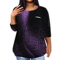 thumbnail image 1 of ADSSDQ Plus Size Outfits For Women Summer 3/4 Length Sleeves Maternity Tops Fashion Grandma Shirt With Pocket Tunic Tops Loose Fit Half Sleeve Sparkly Pattern Crewneck T Shirts Fall Purple 5XL, 1 of 5