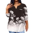 thumbnail image 1 of ADSSDQ Plus Size Shirts Cute 3/4 Sleeve Yoga Tops Woman Casual Summer Floral Graphic T Shirts For Women Elbow Length V-Neck Fall Tunics With Pocket Women'S Sweatshirts Dark Gray 2XL, 1 of 5