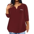 thumbnail image 1 of ADSSDQ Plus Size Summer Shirts 3/4 Sleeve Boho Tops For Women V Neck Tunic Tops To Wear With Leggings Vintage Elbow Length Plain T Shirts Trendy Fall Sweatshirts With Pocket Wine 3XL, 1 of 5