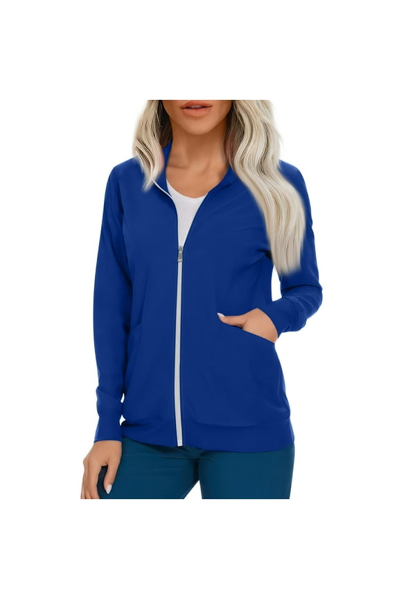 Scrub Jackets for Woman Full Zip Up Nurse Uniforms Stretch Comfort Long Sleeve Scrub Jacket Cardigan Workwear with Pockets