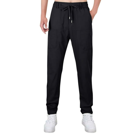 ADSSDQ Scrub Pants for Men, Medical Workwear with 6 Pockets, Straight Leg Fit, Elastic Waistband Drawstring Men's Scrubs Black 2XL