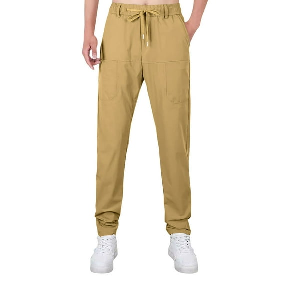 ADSSDQ Scrub Pants for Men, Medical Workwear with 6 Pockets, Straight Leg Fit, Elastic Waistband Drawstring Men's Scrubs Khaki L